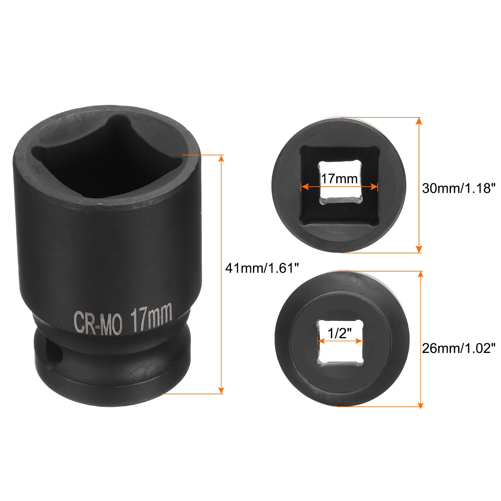 4 Point Square Socket 1/2″ Drive 17mm Metric CR-MO Square Impact Wheel Socket