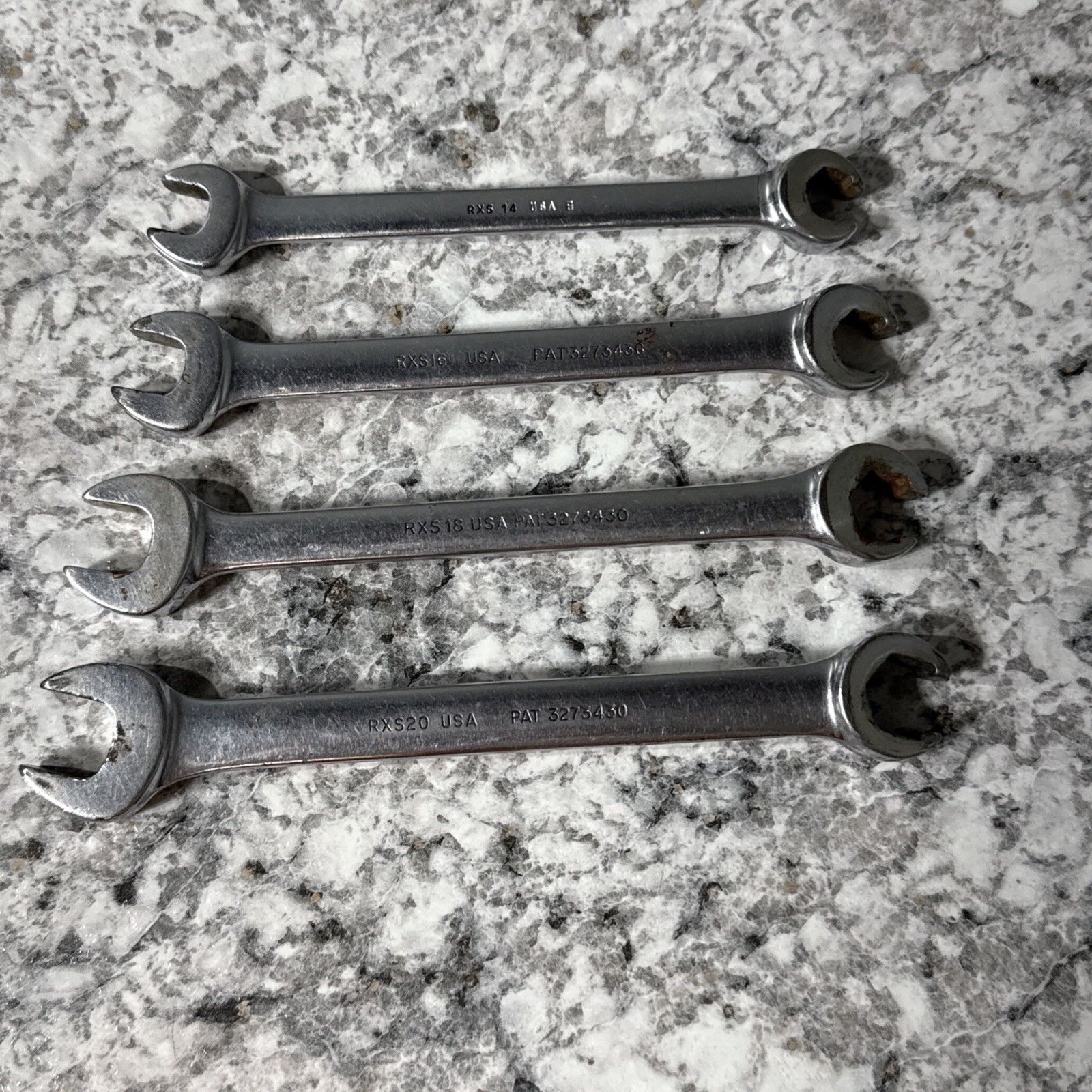 Snap On RXS14-RXS20 7/16″-5/8″ SAE 4 Piece Flare/Open End Comb.
