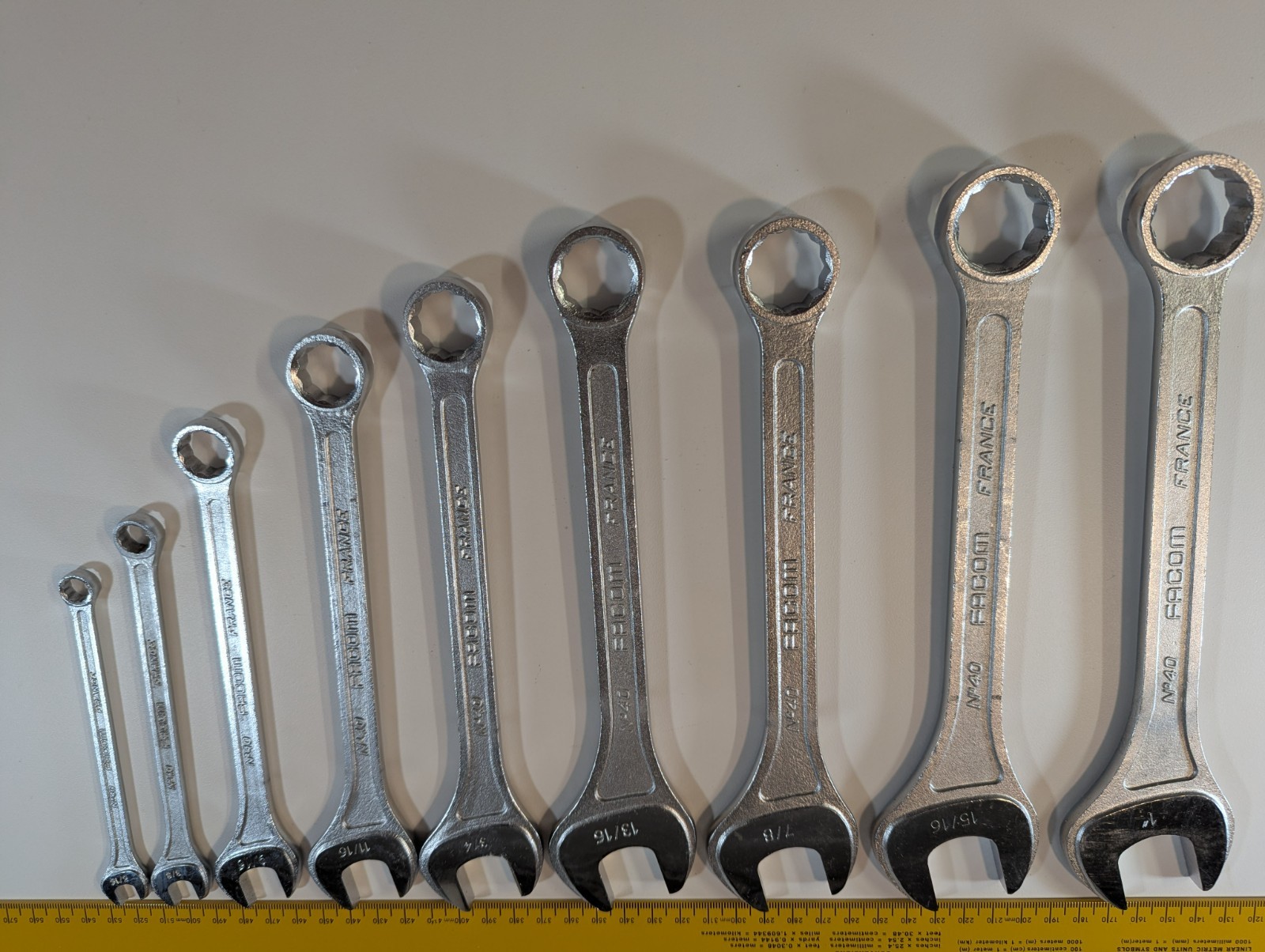 9 Facom France SAE Comb Wrenches 1″15/16″ 7/8″ 13/16″3/4″ 11/16″ 9/16″ 3/8″5/16″
