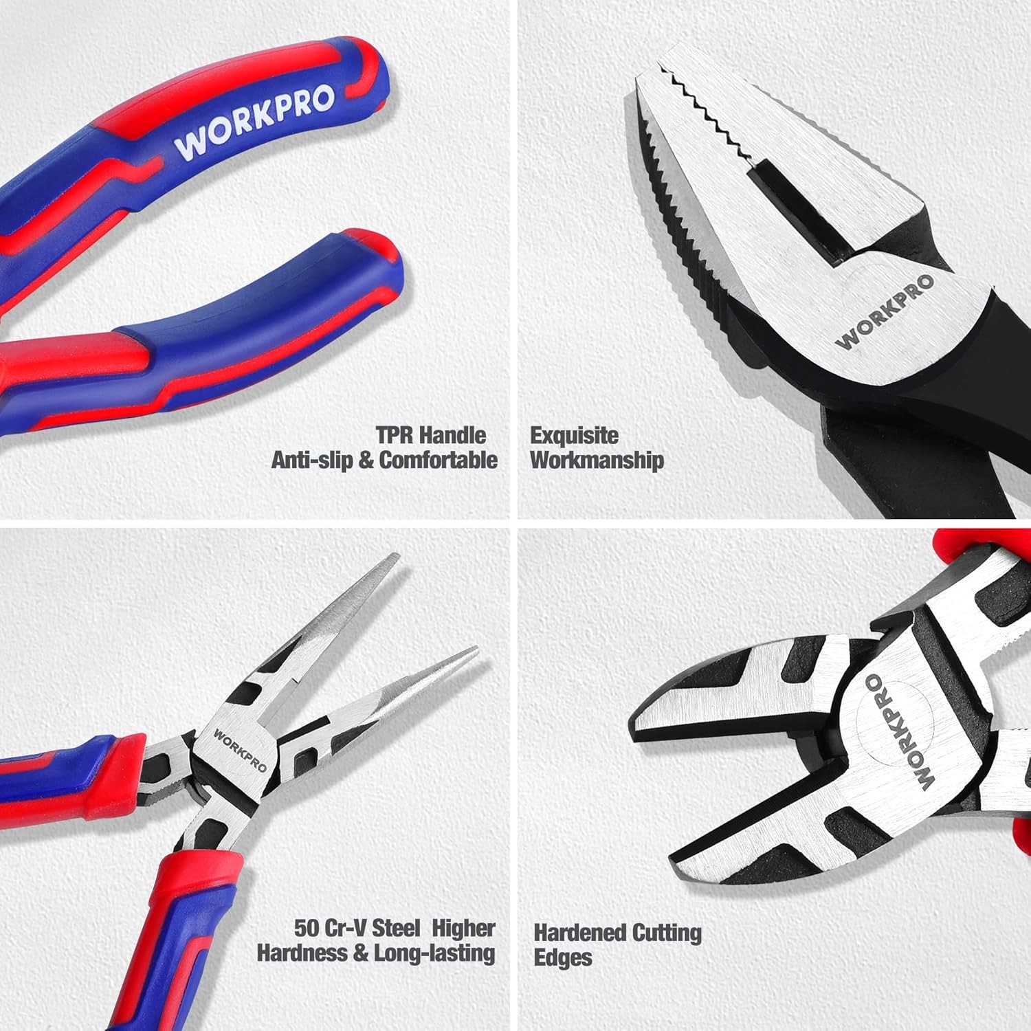 WORKPRO Pliers Set, 20-Piece Full Assortment of with 2-pack Blue-red