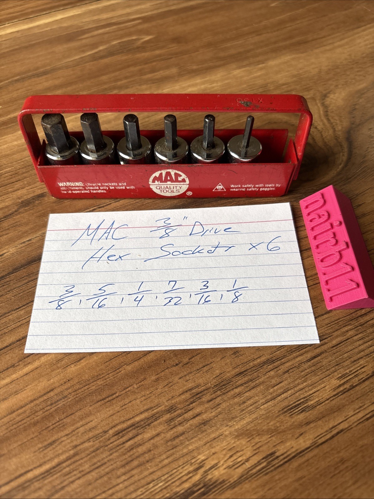 MAC Hex Sockets SAE x6 w/ Carrier 3/8, 5/16, 1/4, 7/32, 3/16, 1/8 USA 3/8” Drive