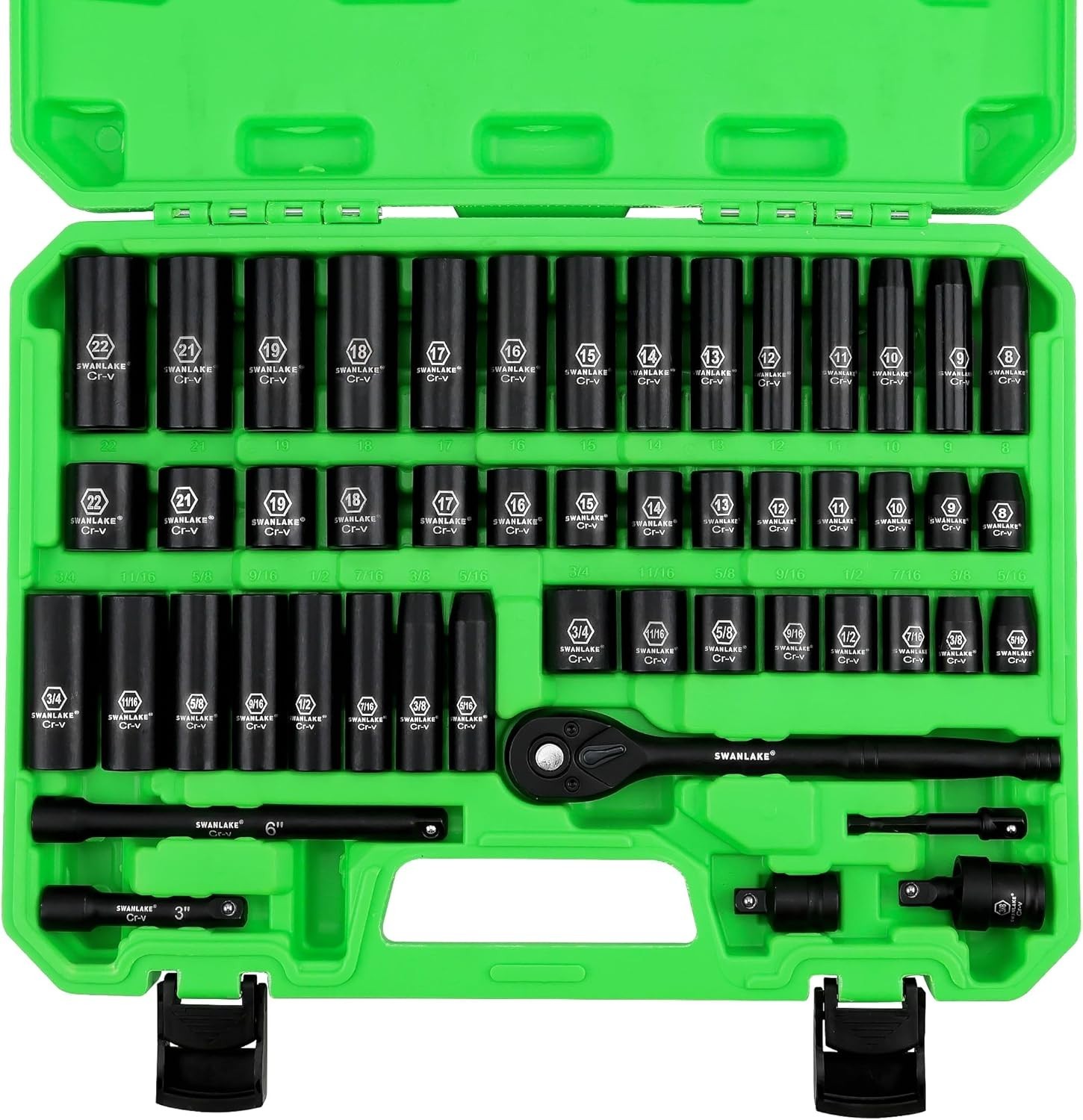 Swanlake 50-Piece Impact Socket Set, Chrome Vanadium, SAE & Metric Sizes