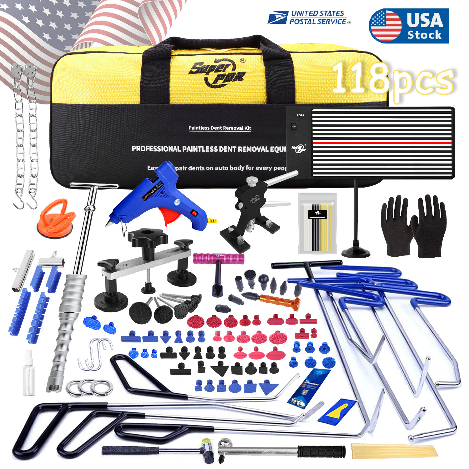 PDR 118pcs Dent Repair Kit Paintless Dent Removal Tools Dent Puller Kit for Car
