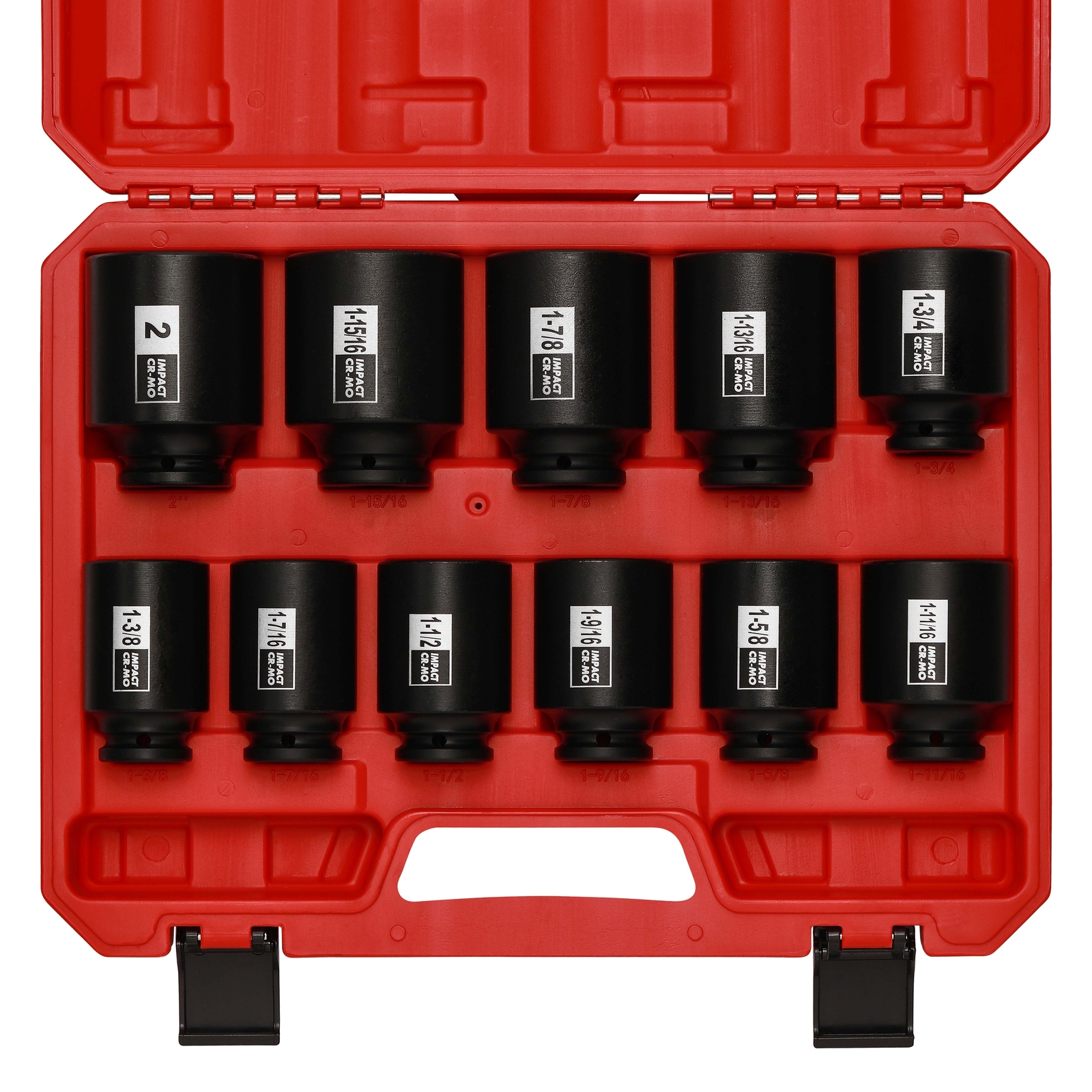 Impact Socket Set 1/2 inch 11PCS 6 Point 1-3/8-Inch to 2Inch SAE CR-MO