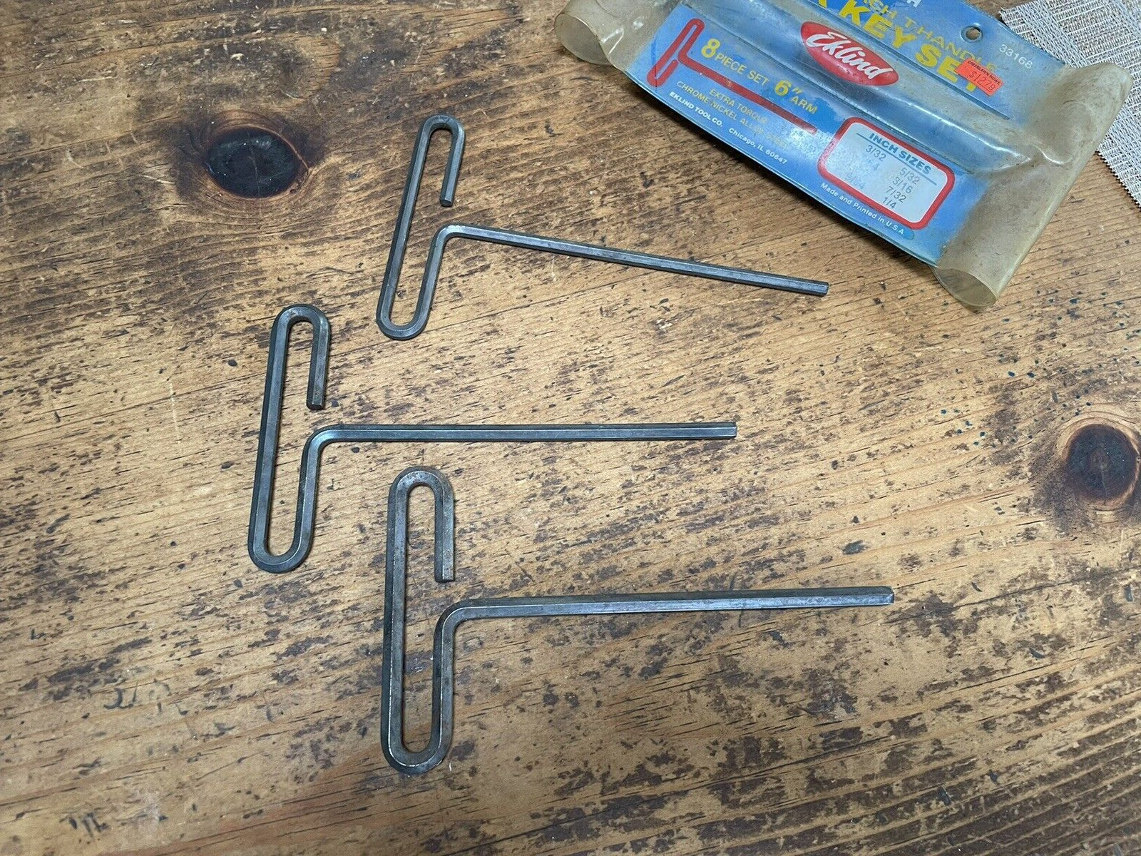 Eklind Tool Hex T-Key 6”, 8 Pce Set SAE, 3/32-1/4, Reusable Pack, See Descrip.