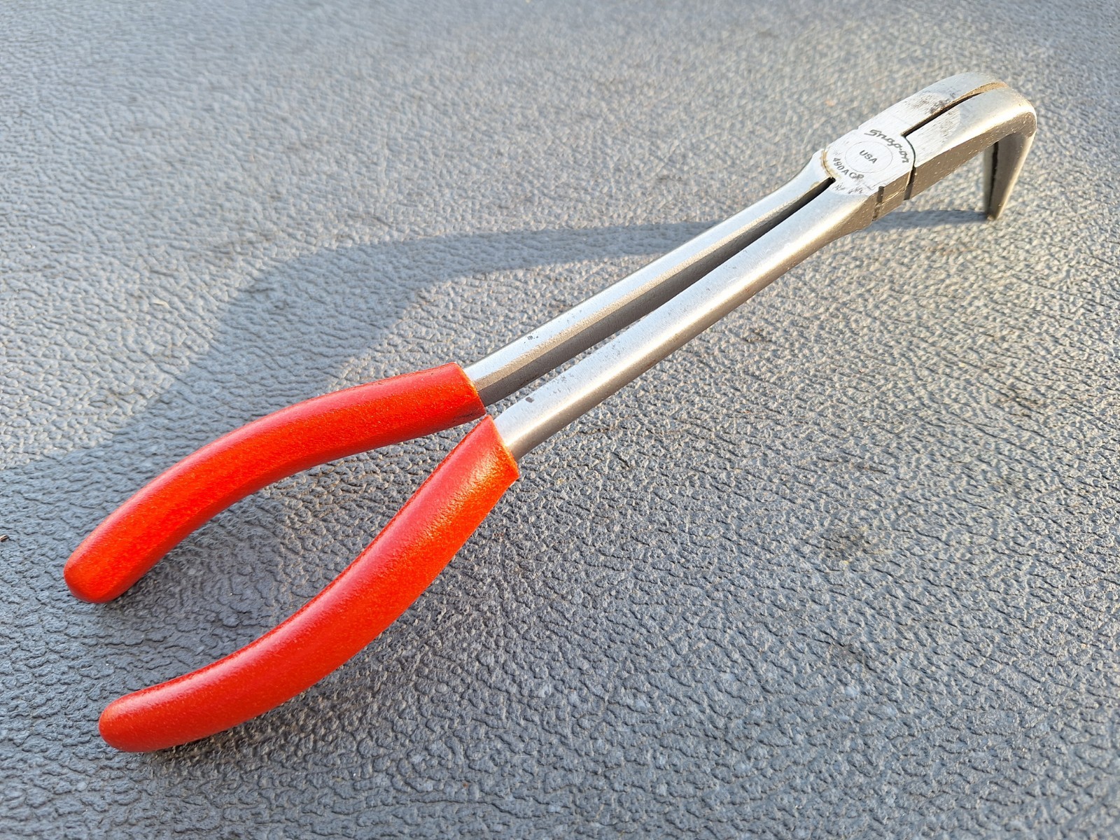 Snap On 490ACP 10″ Long 90 Deg Bent Red Soft Grip Needle Nose Pliers EXC!
