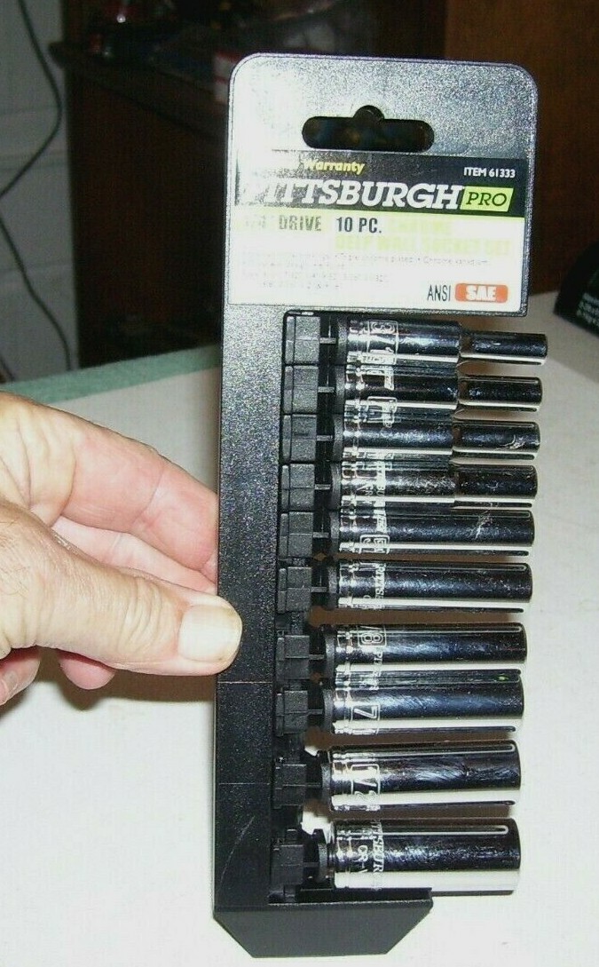 Pittsburgh Pro 1/4″ Drive 10pc SAE Chrome Deep Wall Socket Set #61333 NEW
