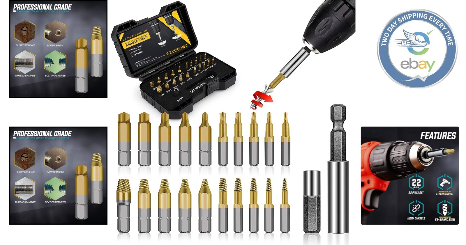 22-Piece High-Speed Steel Titanium Screw Extractor Set – Effortless Removal Tool