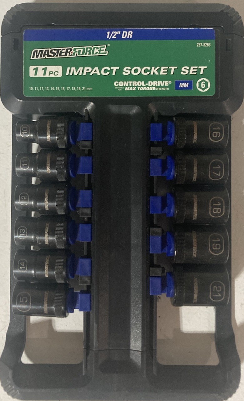 Metric + SAE Shallow 1/2” Impact Socket Set Masterforce/Quinn. Mixed Used + New.