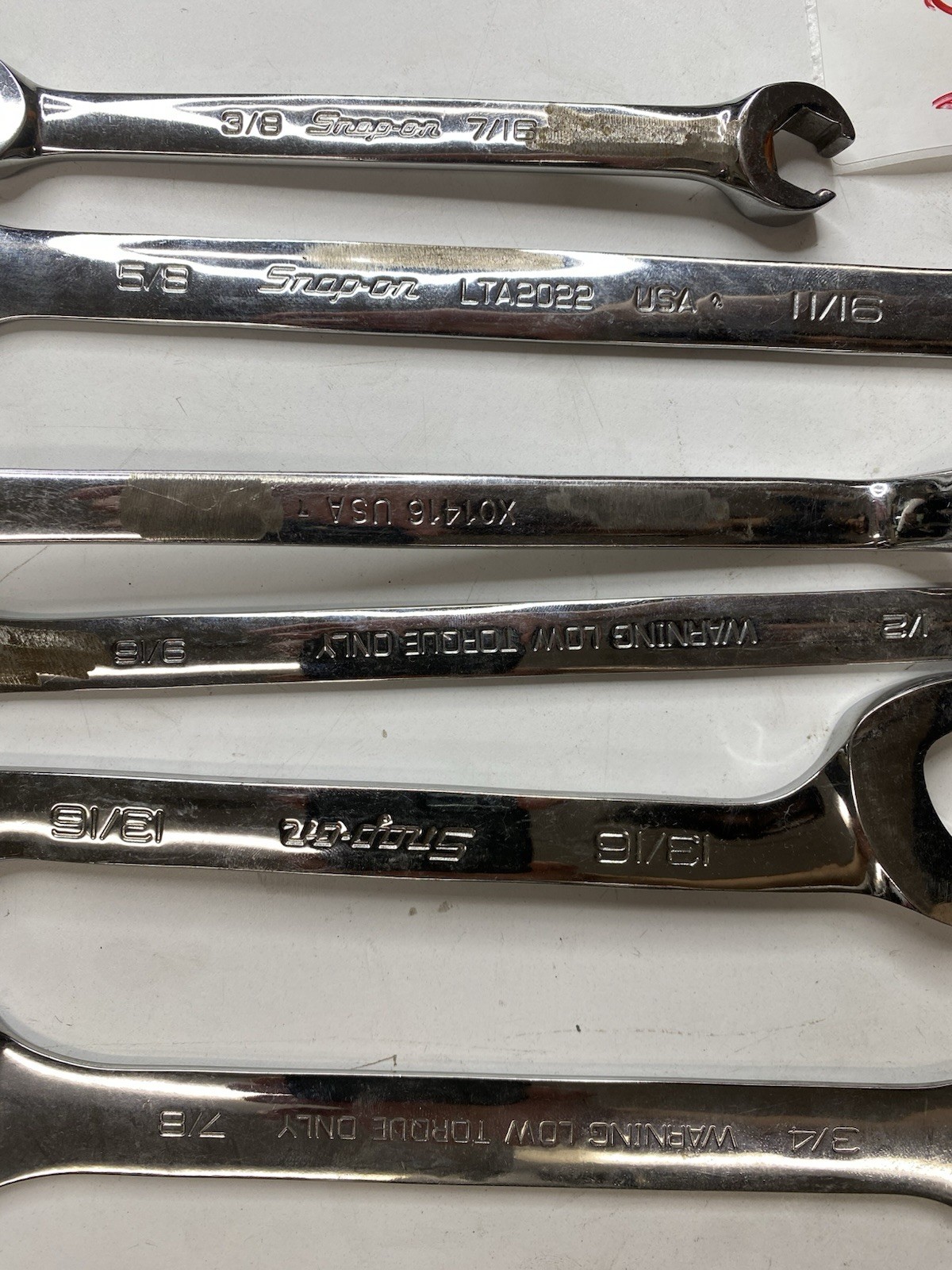 Snap-on SAE Wrench Lot 6pc LTA2022 3/8 7/16 5/8 11/16 3/4 7/8 USA