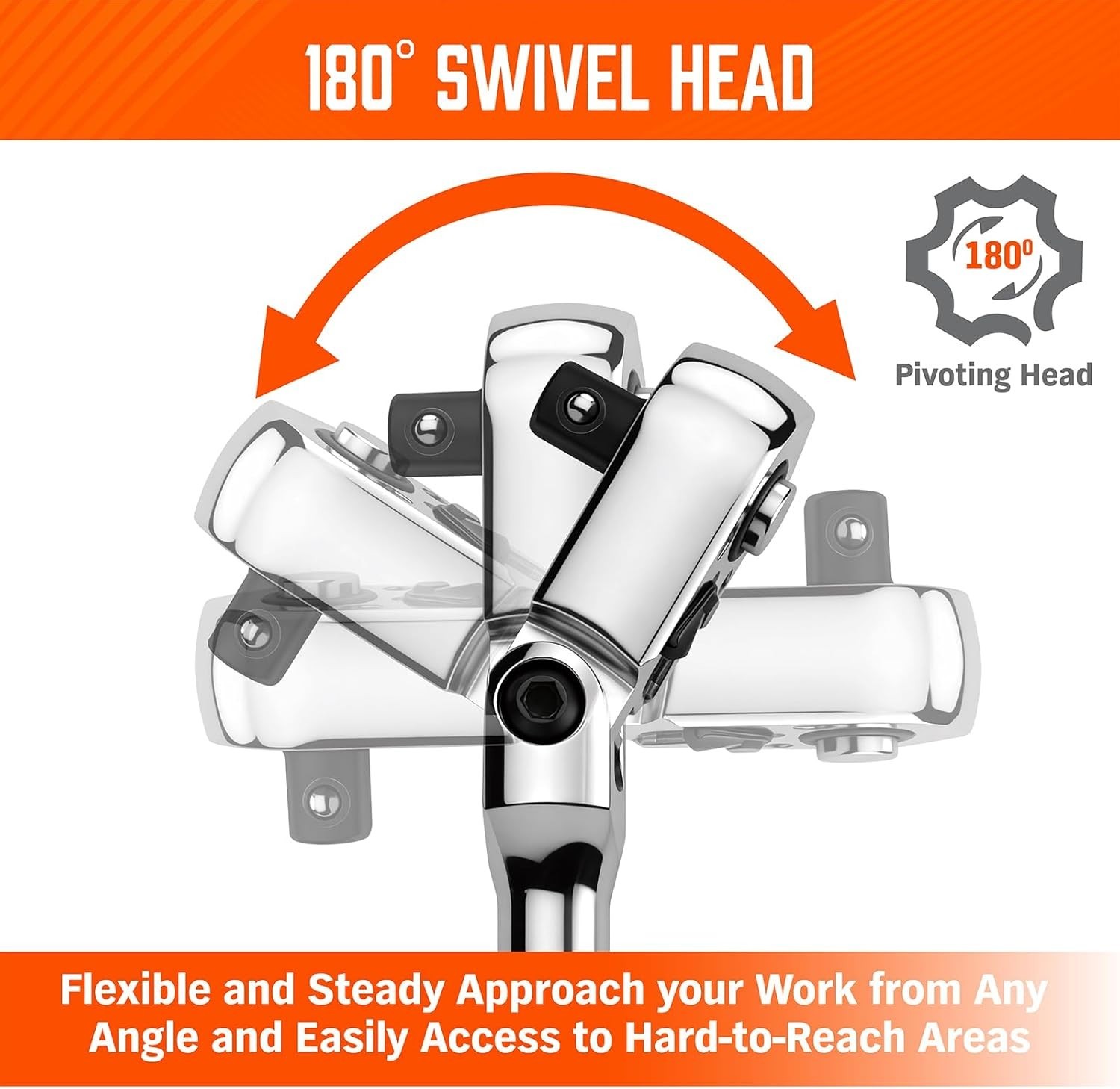 3/8″ Drive 90-Tooth Flex Head Ratchet Handle, 180° Adjustable CR-V Ratchet wi…