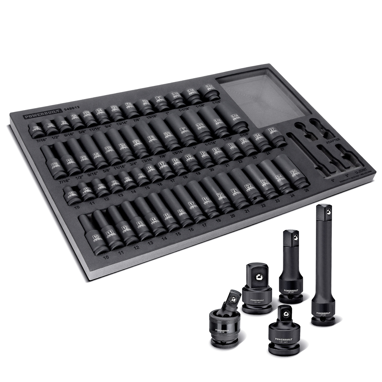 Powerbuilt 63 Piece 6 Point SAE & Metric Pro Tech Impact Socket Set – 949012