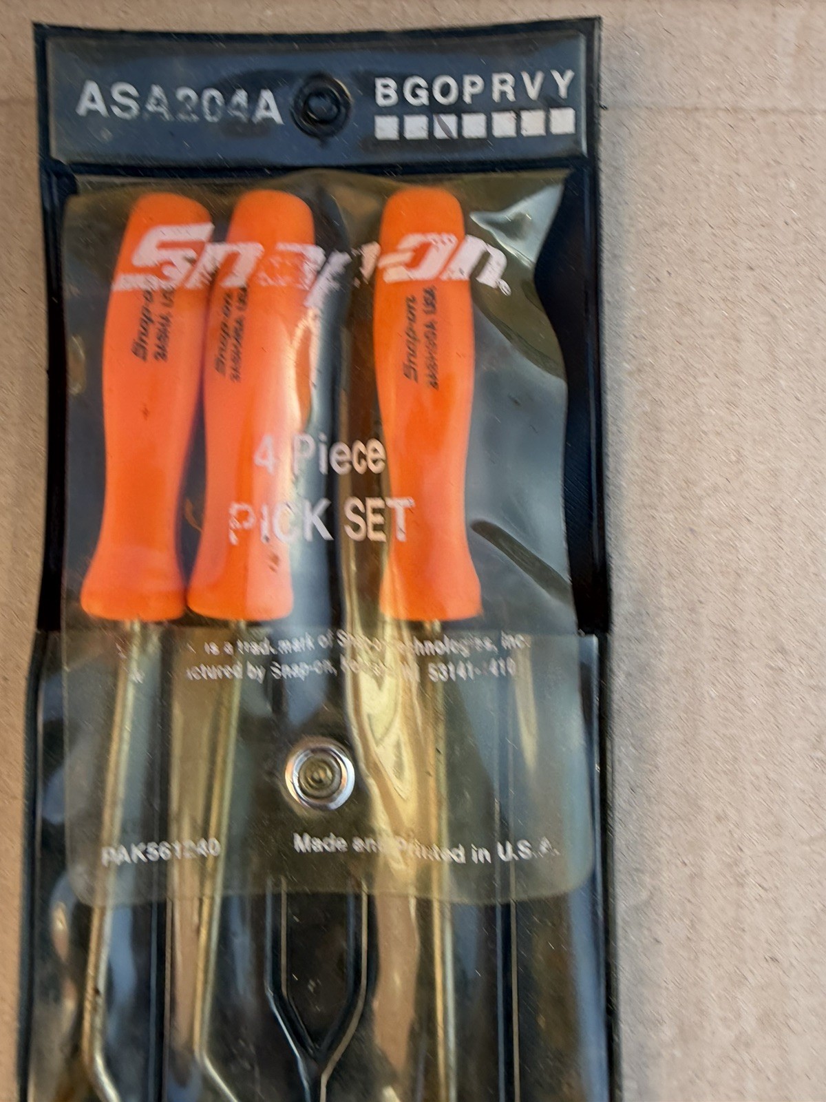 Snap On Hard Handled Orange Pick Set Rare In Wallet ASA204A