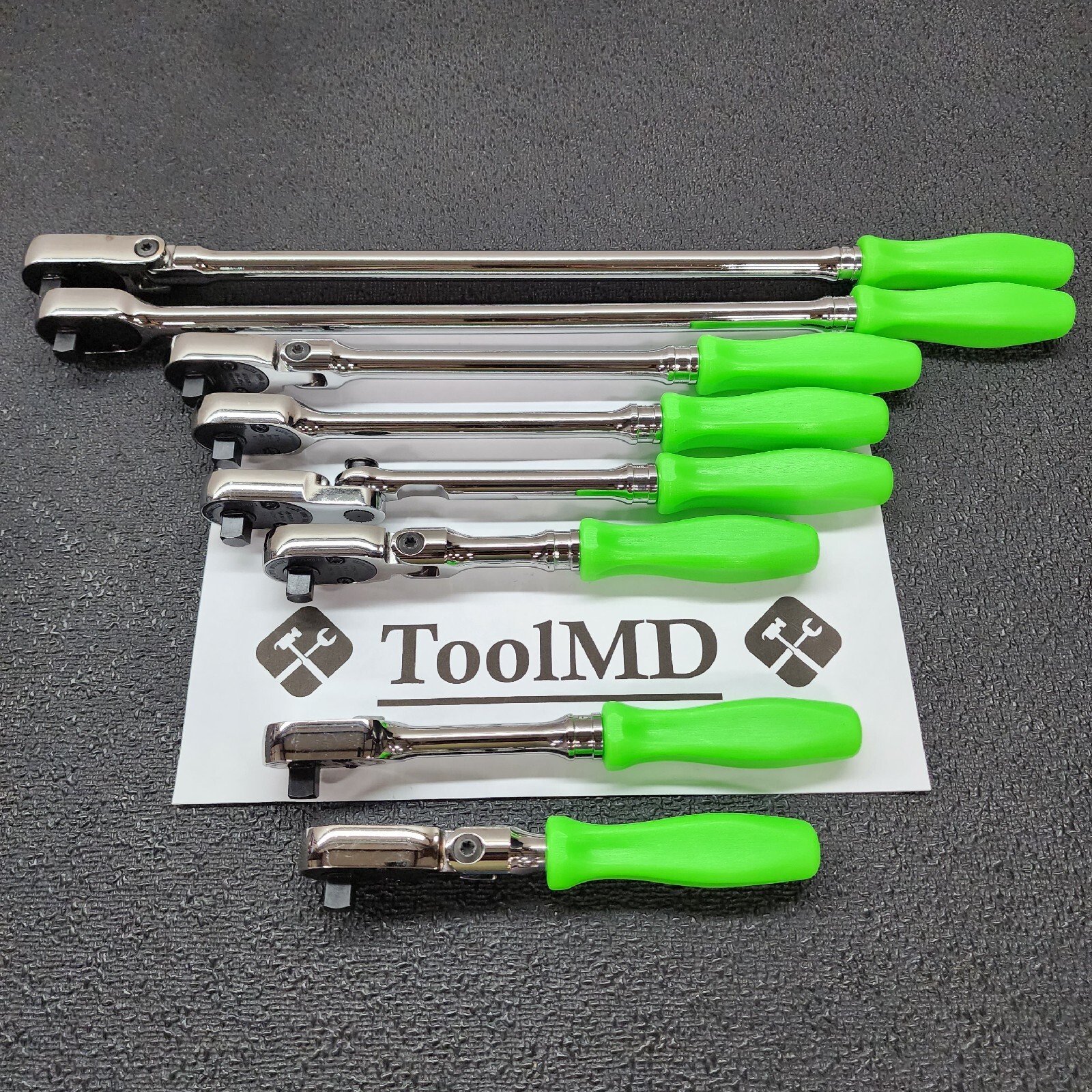Snap-on Tools NEW 8pc GREEN Hard Handle 3/8″ Drv. Fixed & Flex-Head Ratchet Set