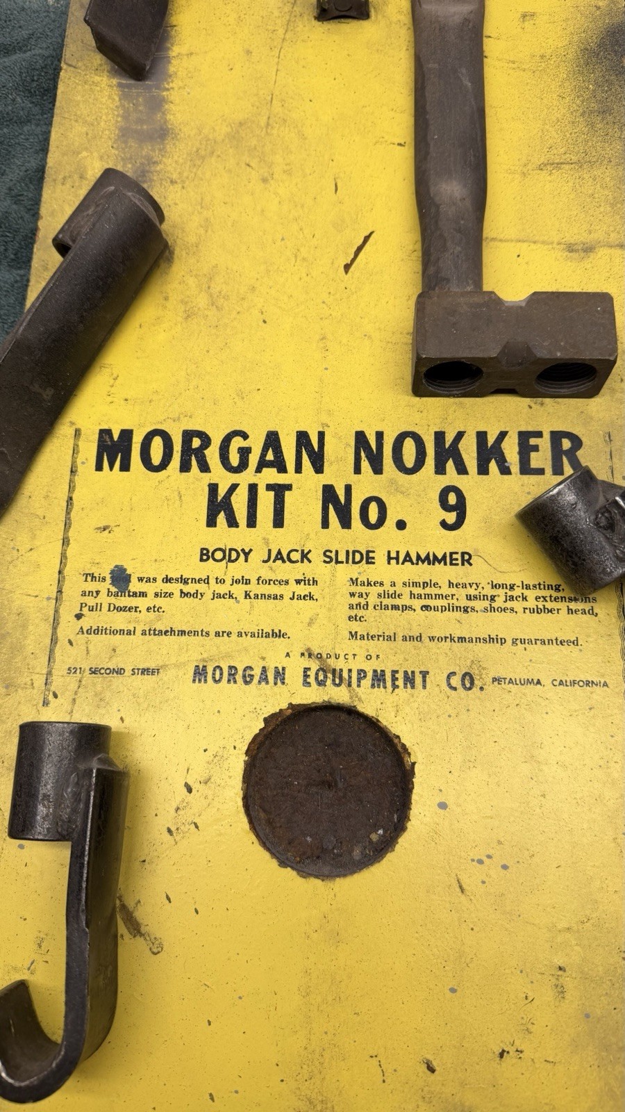 Vtg Morgan Manufacturing No.9 Nokker Kit Mounted on Board Slide Hammer Auto Body