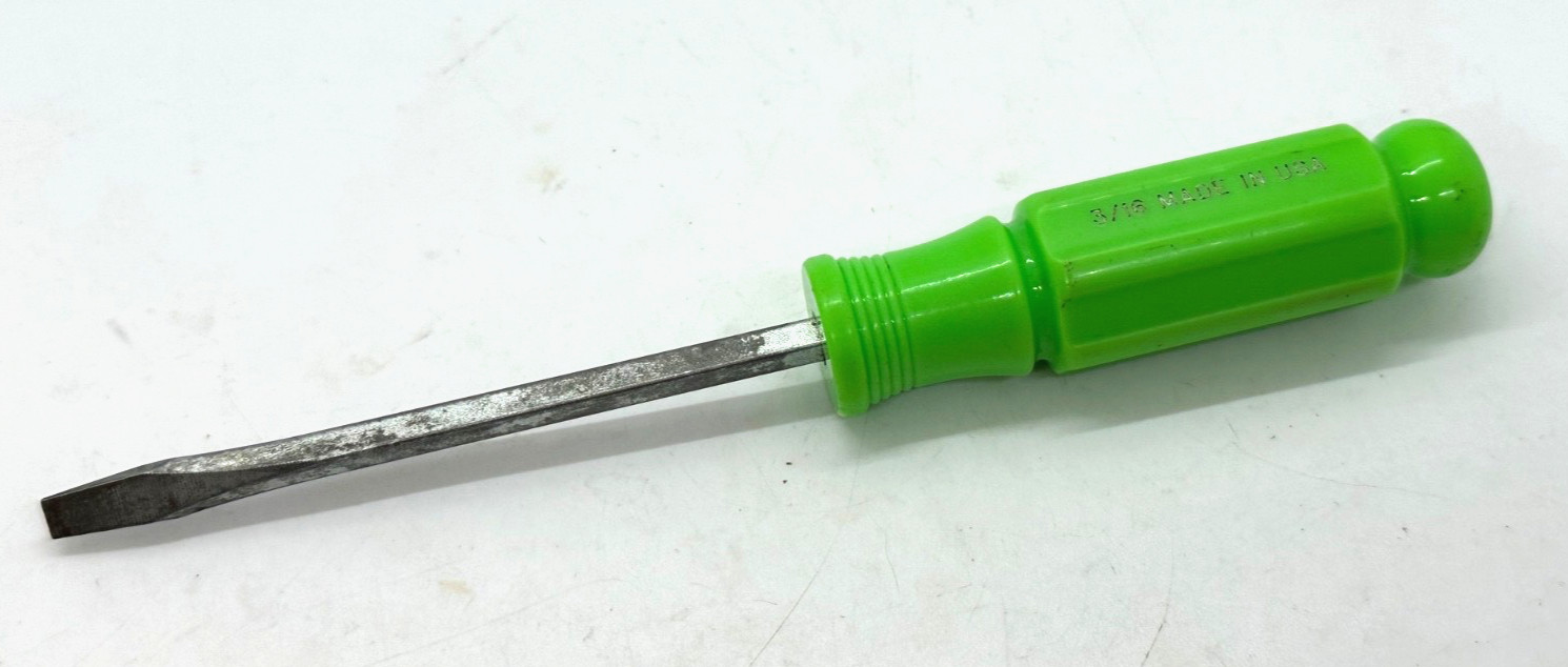 🇺🇸 Craftsman Tools USA 3/16″ Flat Slotted 7.5″ Long Screwdriver Hi Viz GREEN
