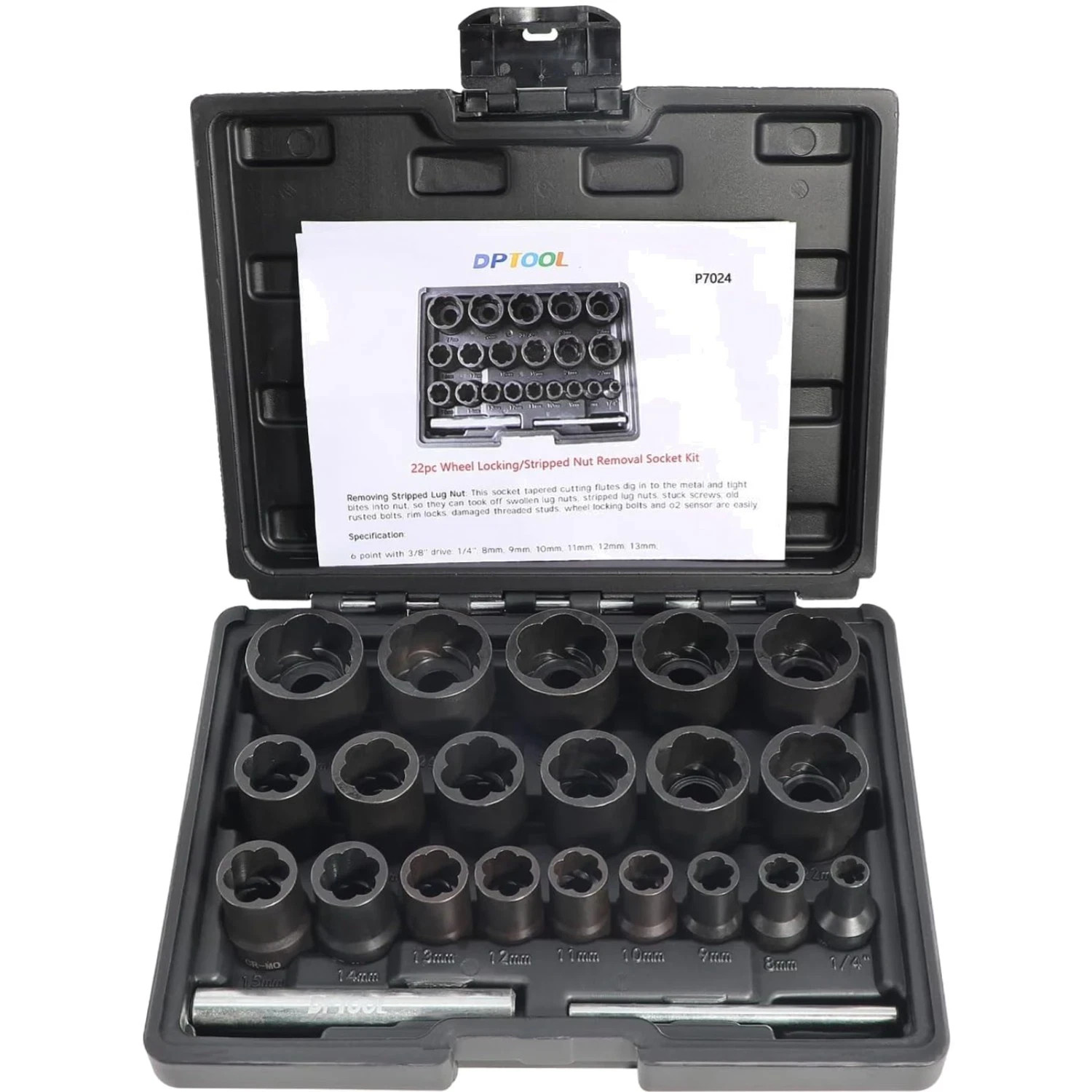 22 Piece Bolt Nut Extractor Set, 1/2″ and 3/8″ Drive Impact Lug Nut Remover S…