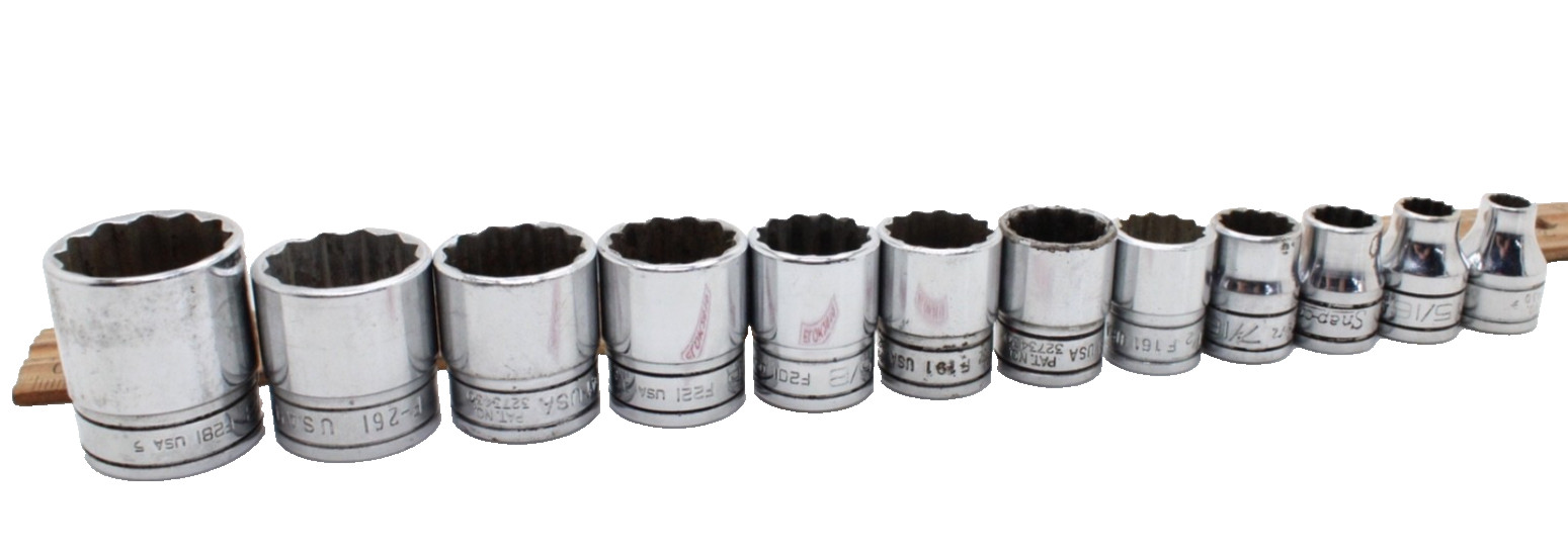 Snap-on F081 – F281 1/4-7/8″ 3/8″ Drive 12 Point 12 Piece SAE Chrome Set USA