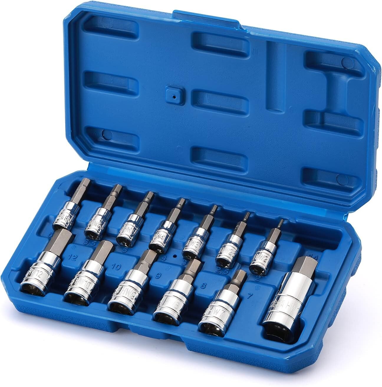 13PCS Hex Bit Socket Set, Metric, CR-V, S2 Steel, 1/4″, 3/8″ and 1/2″ Drive, Bit