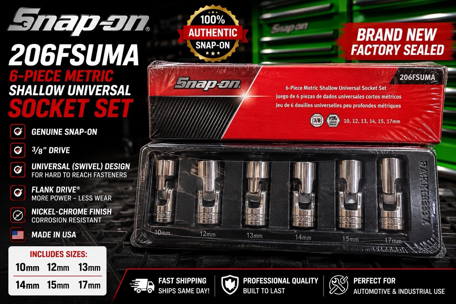 Brand New Snap On 6pc 3/8″ Metric Shallow 206FSUMA