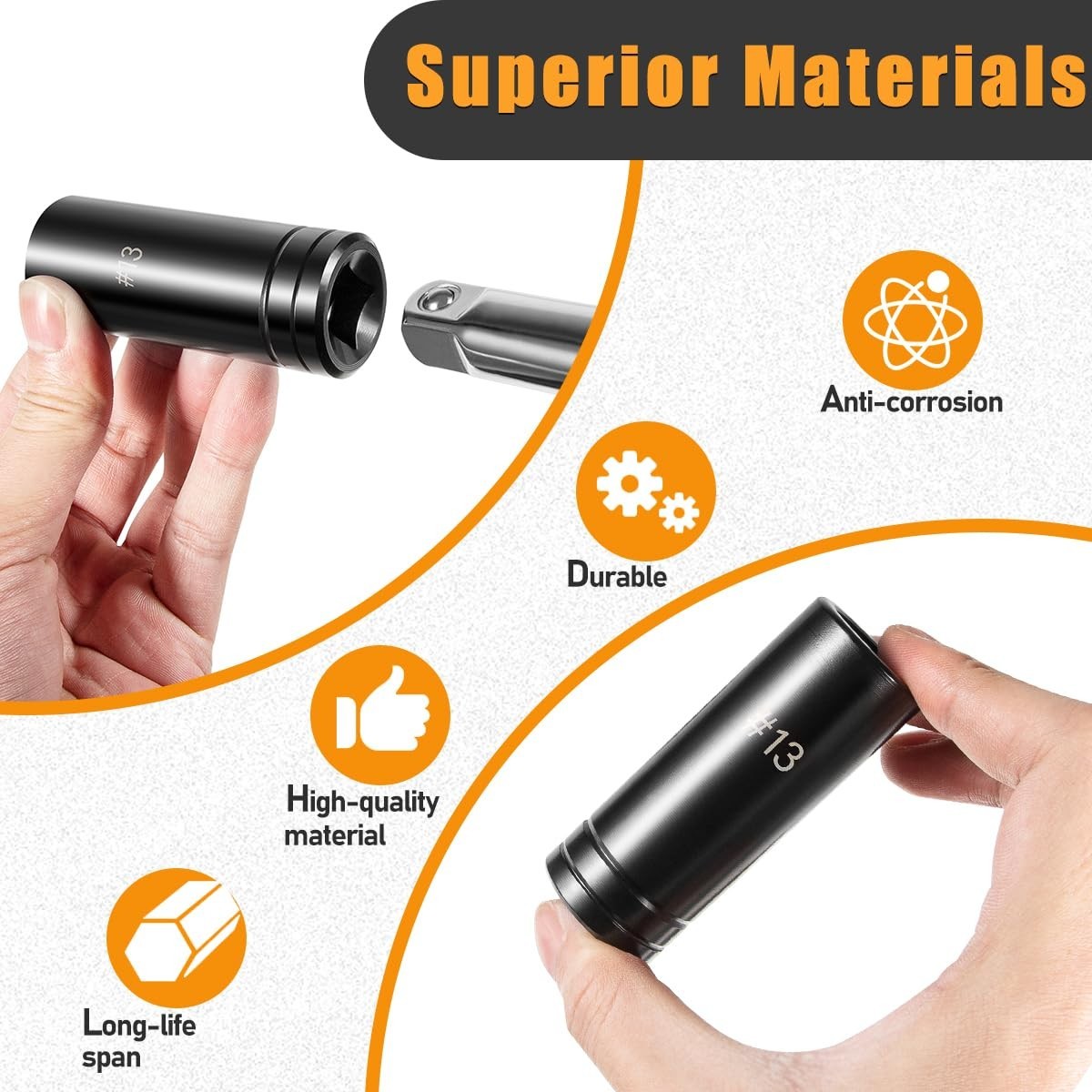 Large Tap Socket Set 5pcs – Fits 5/8″, 11/16″, 3/4″, 7/8″, 1″ – 1/2″ Drive Tools