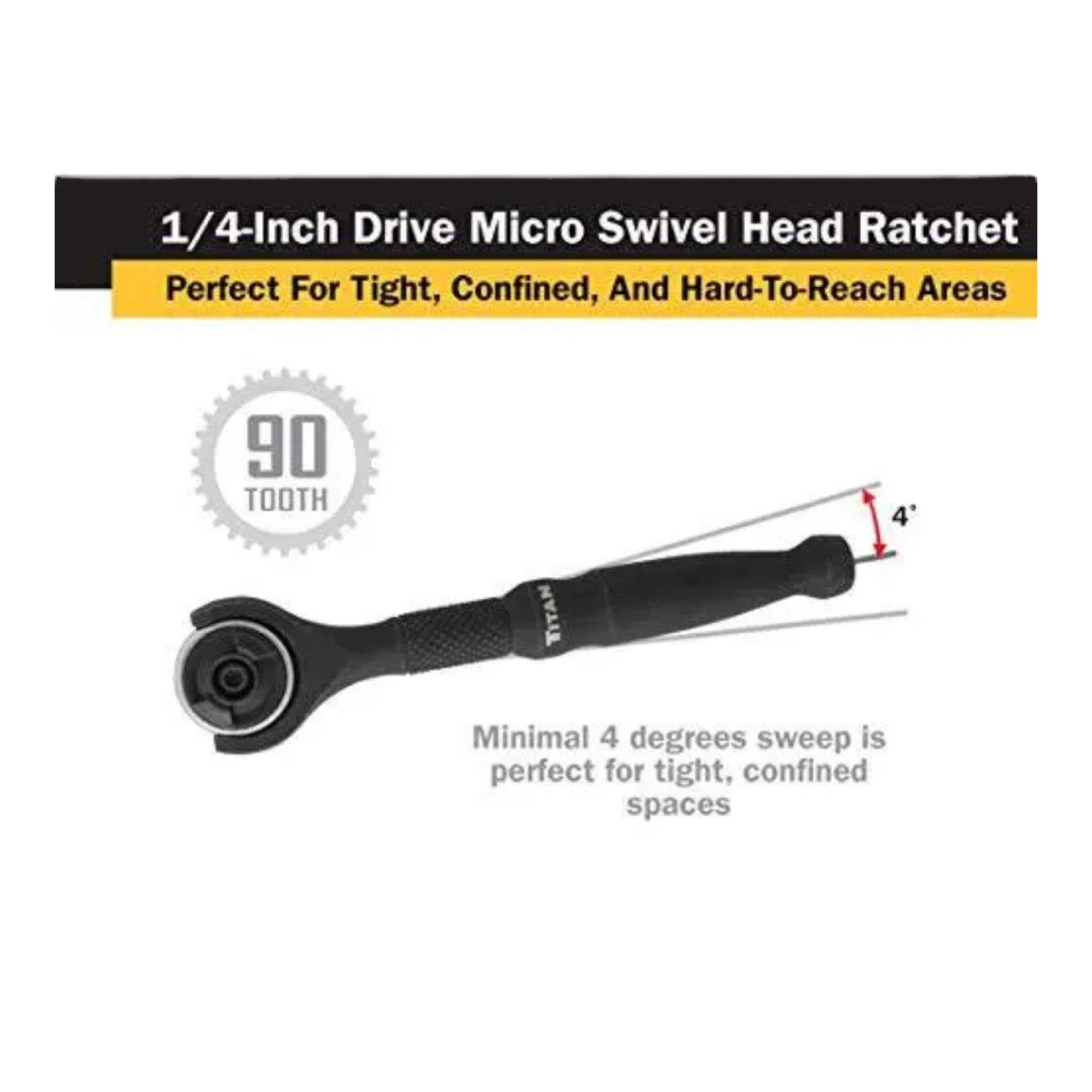 Titan 11313 1/4 in. Drive 4″ Long Micro Swivel Ratchet