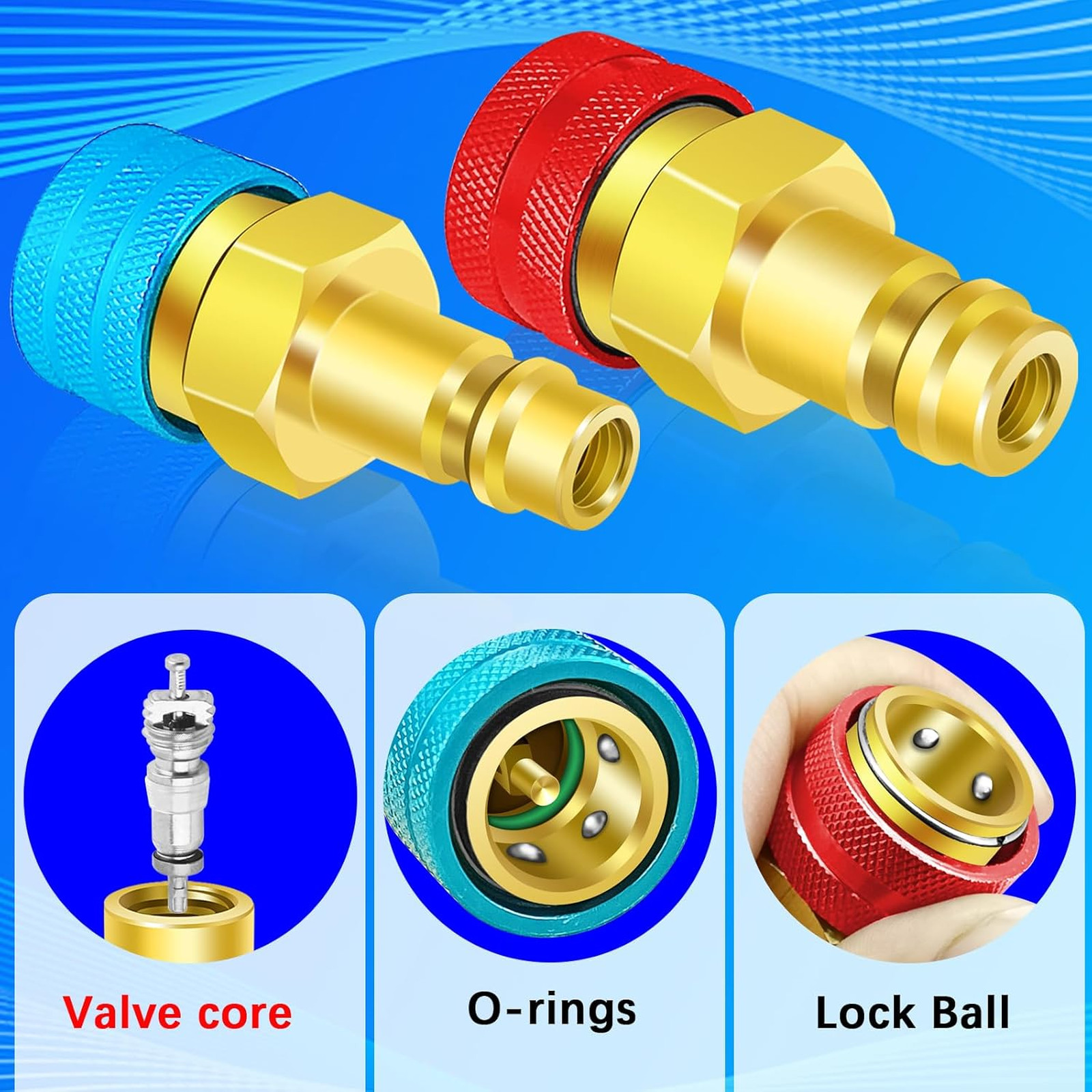 R1234yf to R134a Adapter Kit, Car Air Conditioning Conversion Adapters, Brass