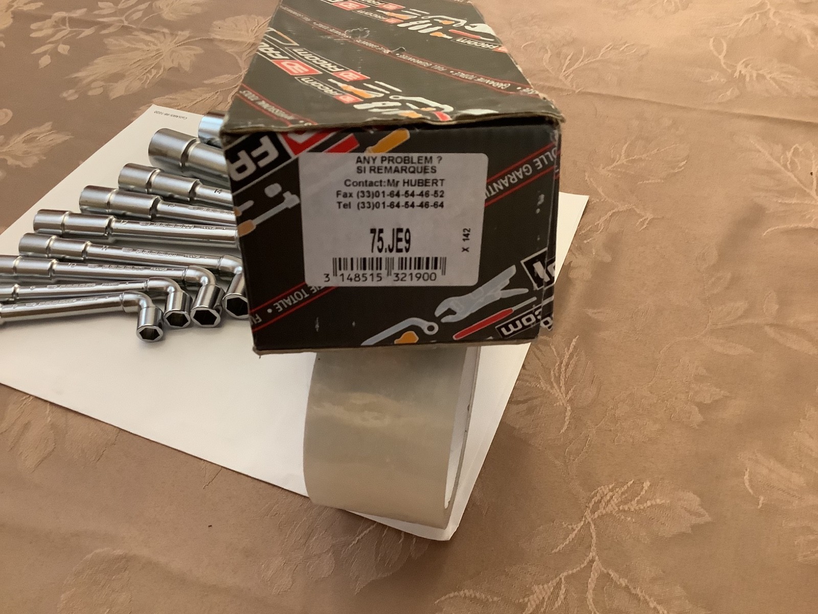Facom 9 piece angle socket six point socket wrench with through hole