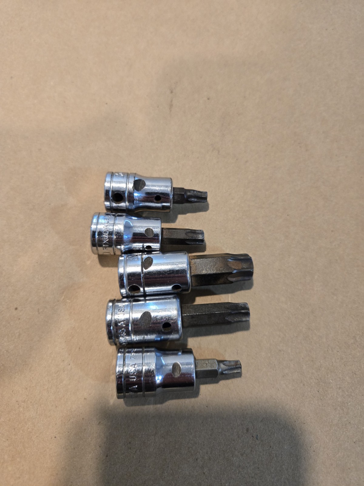 Snap On 3/8″ Drive T27-T40,T55 Torx Bit Driver Sockets USA Lot Of 5 READ AD