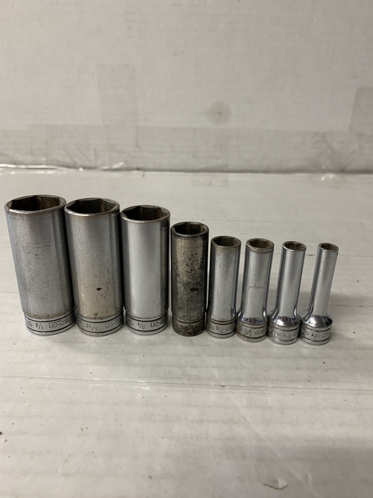 Snap-On Tools Deep Socket Set 3/8″ Drive 1/4″ to 7/8″ -8 Pieces-NOT COMPLETE