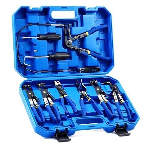 9pcs Hose Clamp Pliers Set for Fuel Oil Water Hoses, Long Reach Remover Kit, Fle