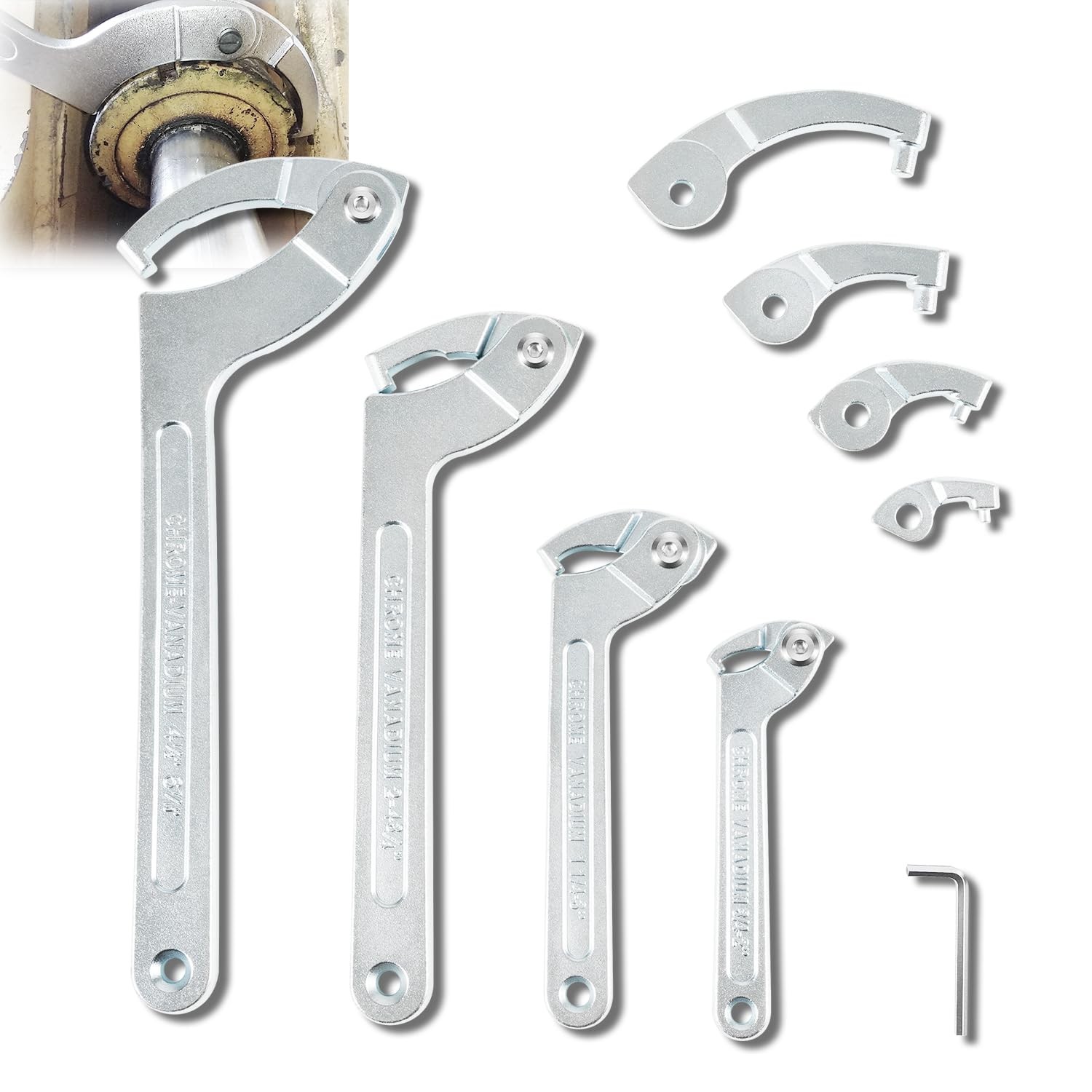 8 Pack Adjustable Hook C Pin Spanner Wrench Tool Set Nut Wrench 3/4″ to 6-1/10″