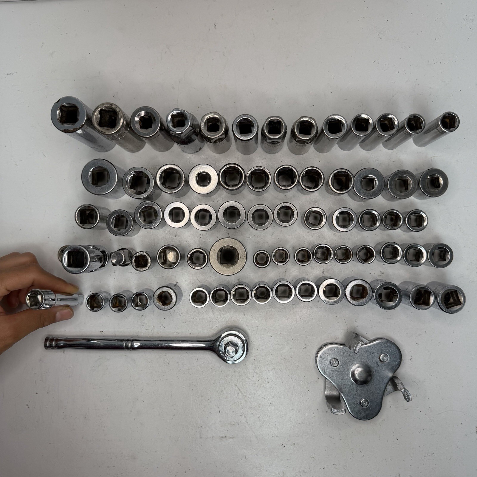 72pcs 10lbs Mechanics Tools – Sockets, Ratchet, Adapters, Oil Filter Wrench, Etc