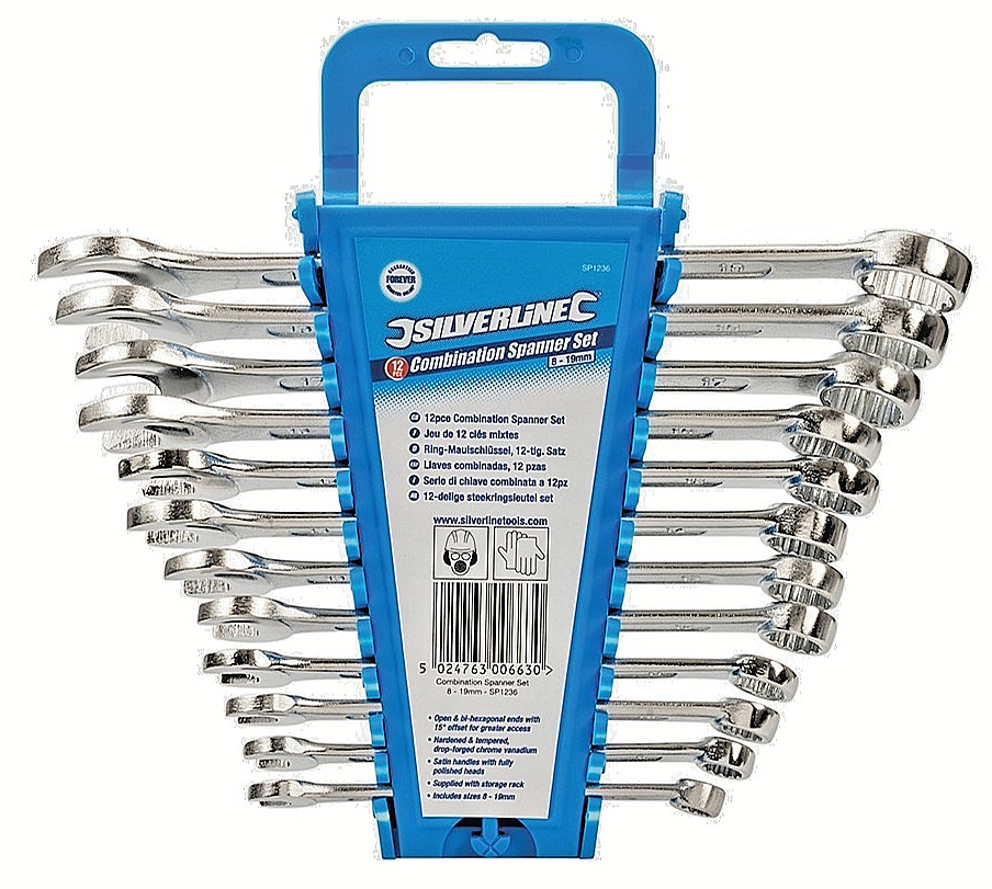 12pc 8mm – 19mm Metric Combination Spanner Set Silverline SP1236 FREEPOST in UK