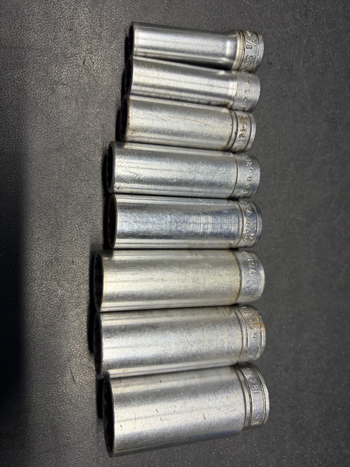 Snap-on 3/8” Deep Socket Set Sae 12 Point 3/8”—3/4”, 7/8 Rough Condition