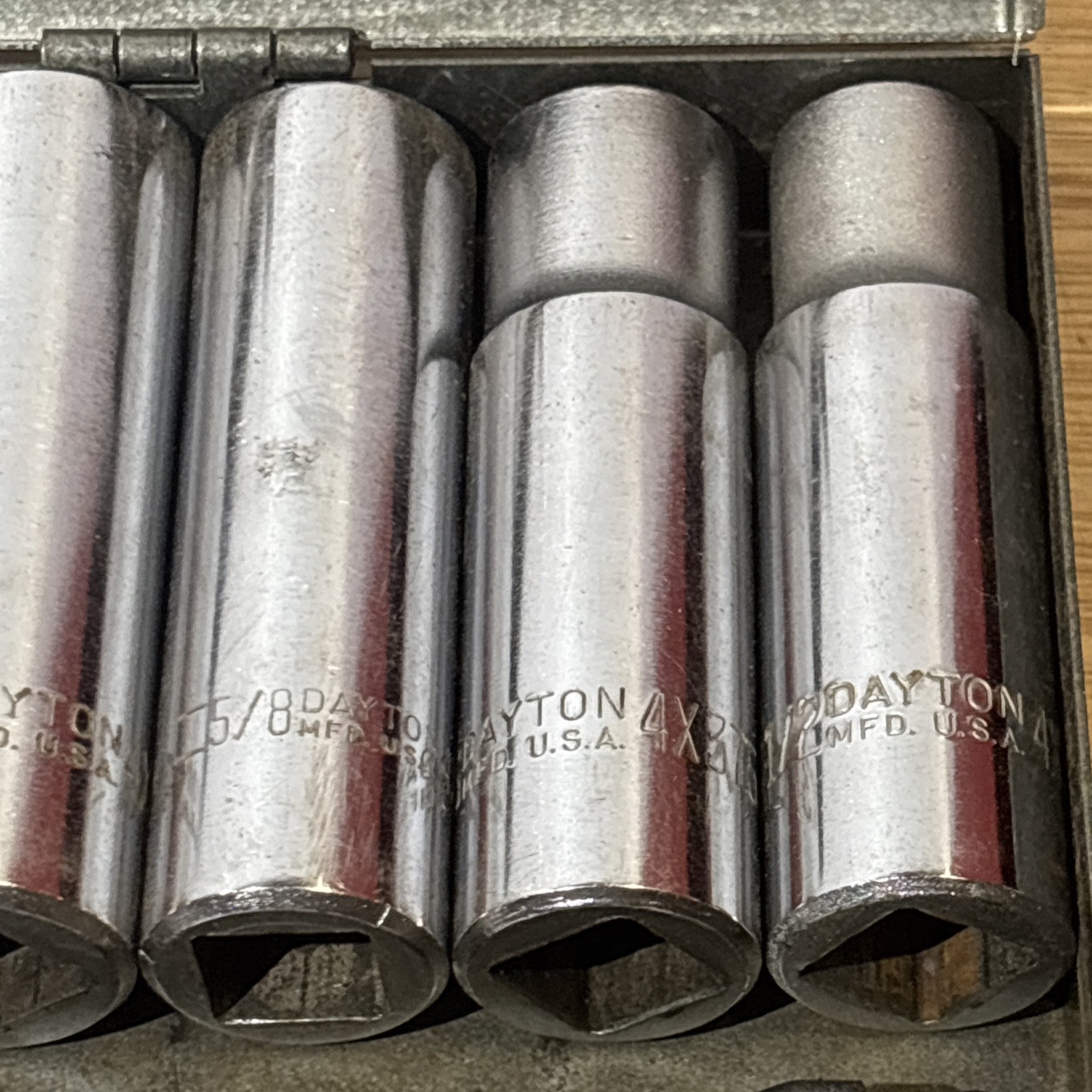 Dayton SAE Deep Socket Set 1/2″ Drive 12 Point 1/2″ to 15/16″ W/ Case Vtg USA