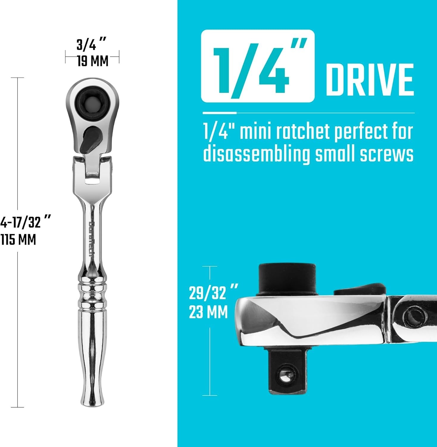 2 in 1 Flex Head Ratchet & Socket Driver – Polished Chrome, 496.2 In-lb Torque