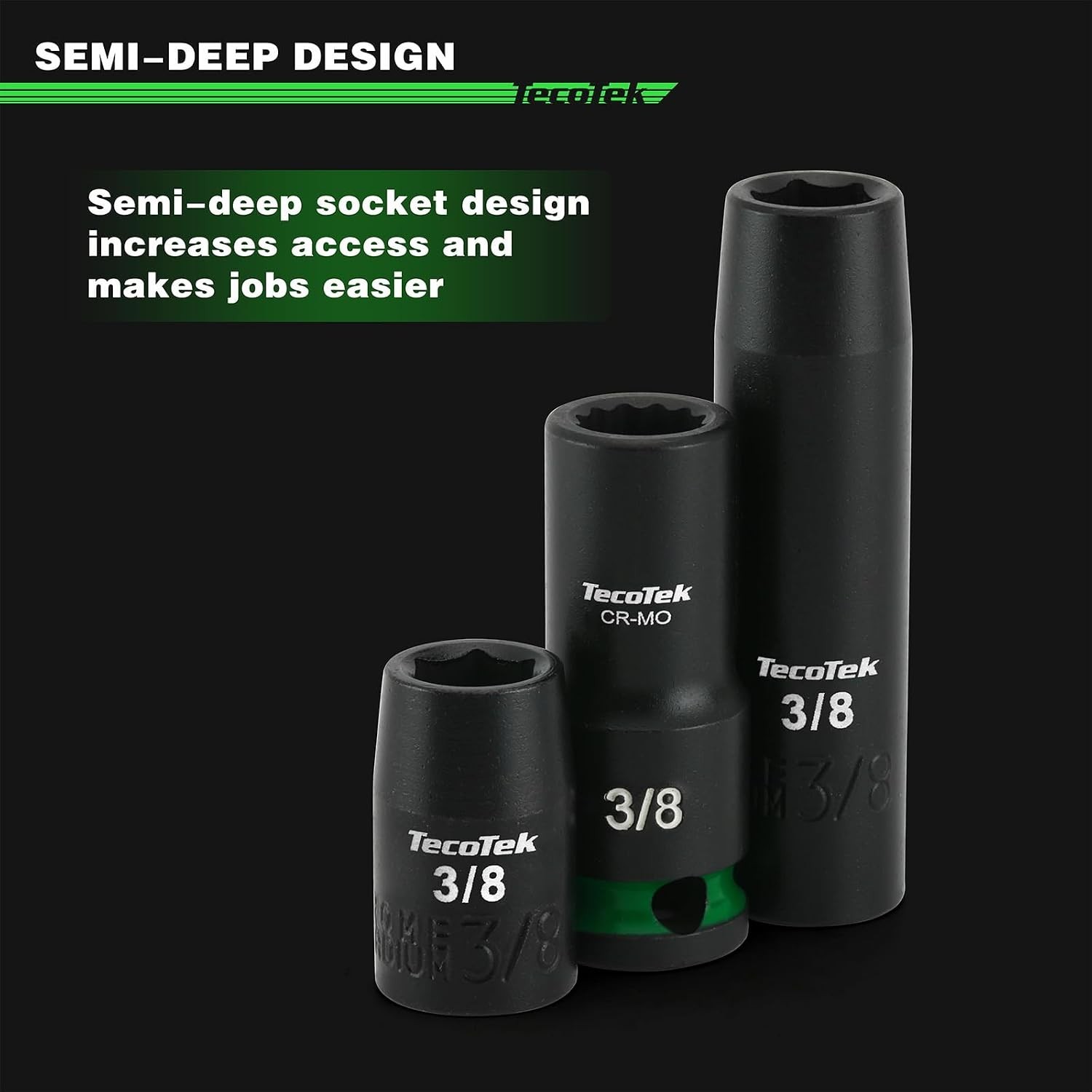 3/8 inch Drive 12-Piece Semi-Deep Impact Socket Set SAE 5/16 to 1 inch Chrome…