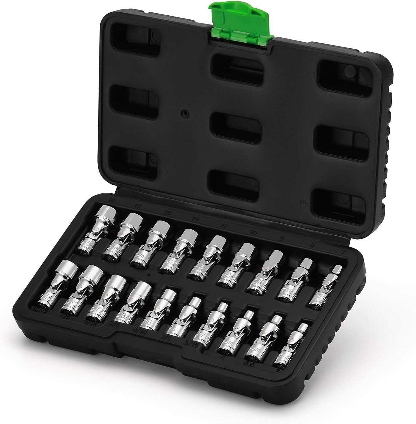19PCS 1/4″ Drive Universal Joint Socket Set Swivel Socket Set 6-Point SAE/Metric
