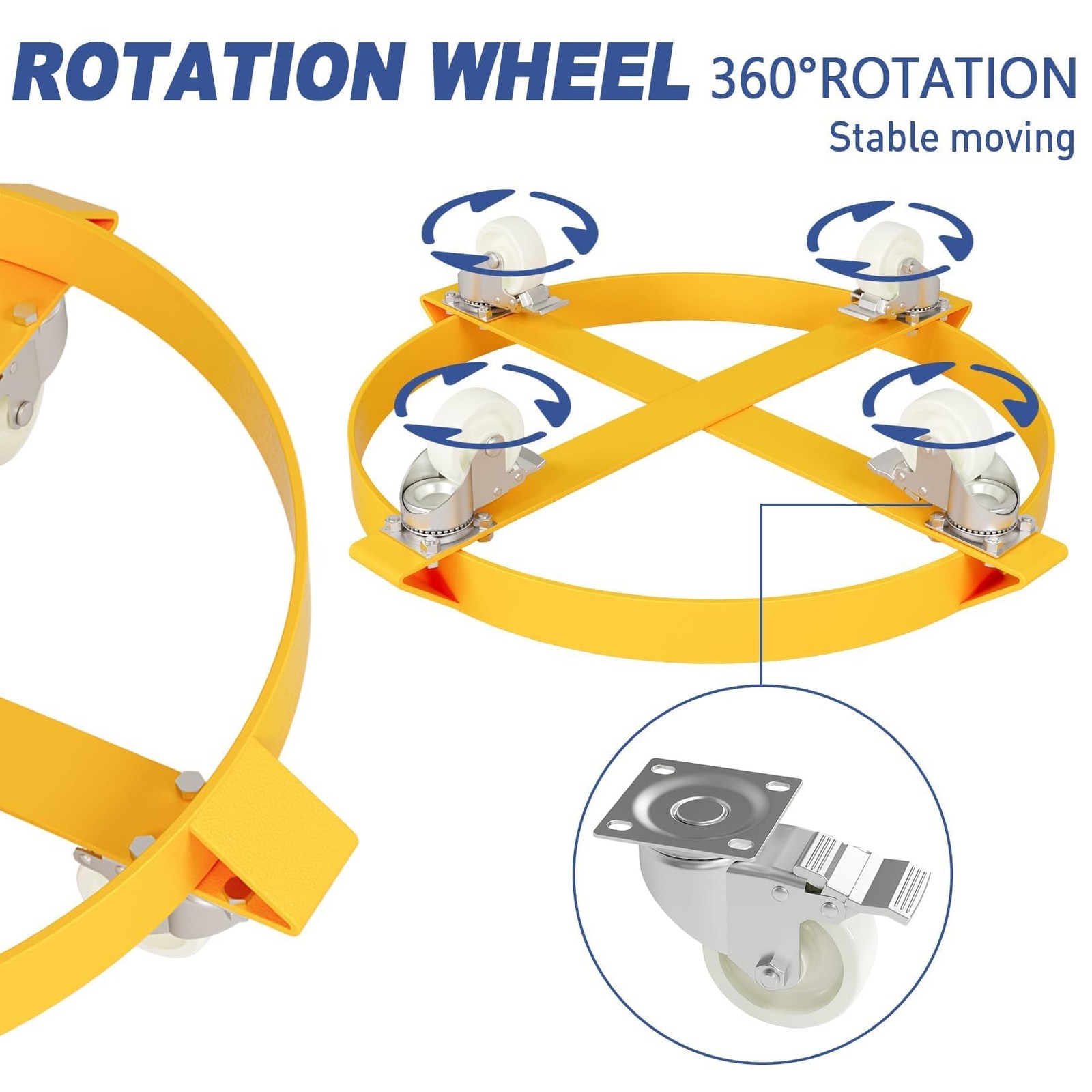2PCS 55 Gallon Drum Dolly Heavy Duty Barrel Cart 1000lbs w/ Casters Yellow