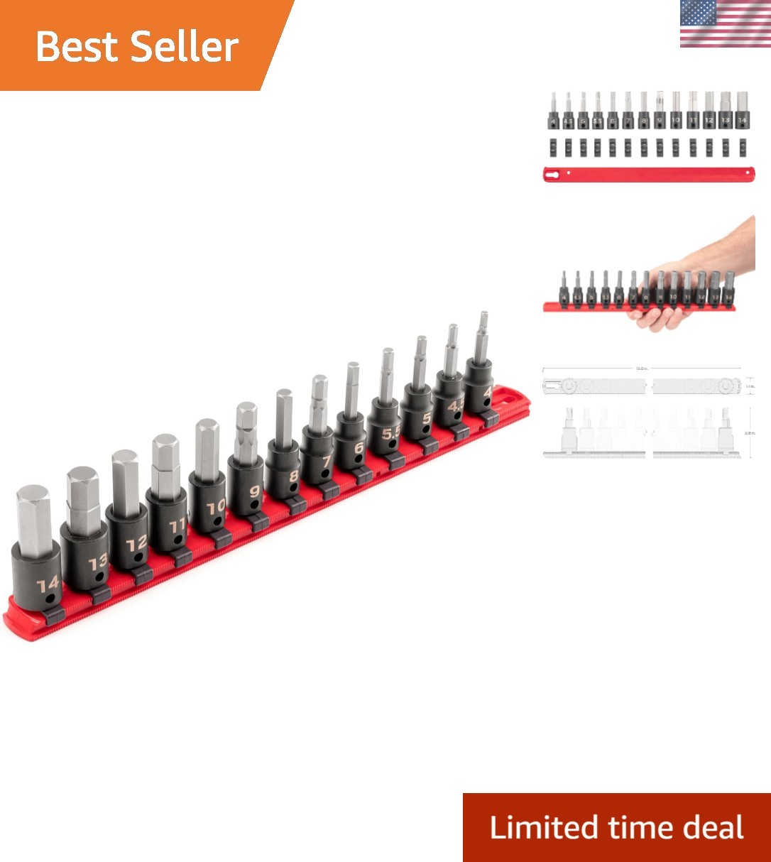 13-Piece Hex Impact Bit Socket Set with Rail – Precision & Durability