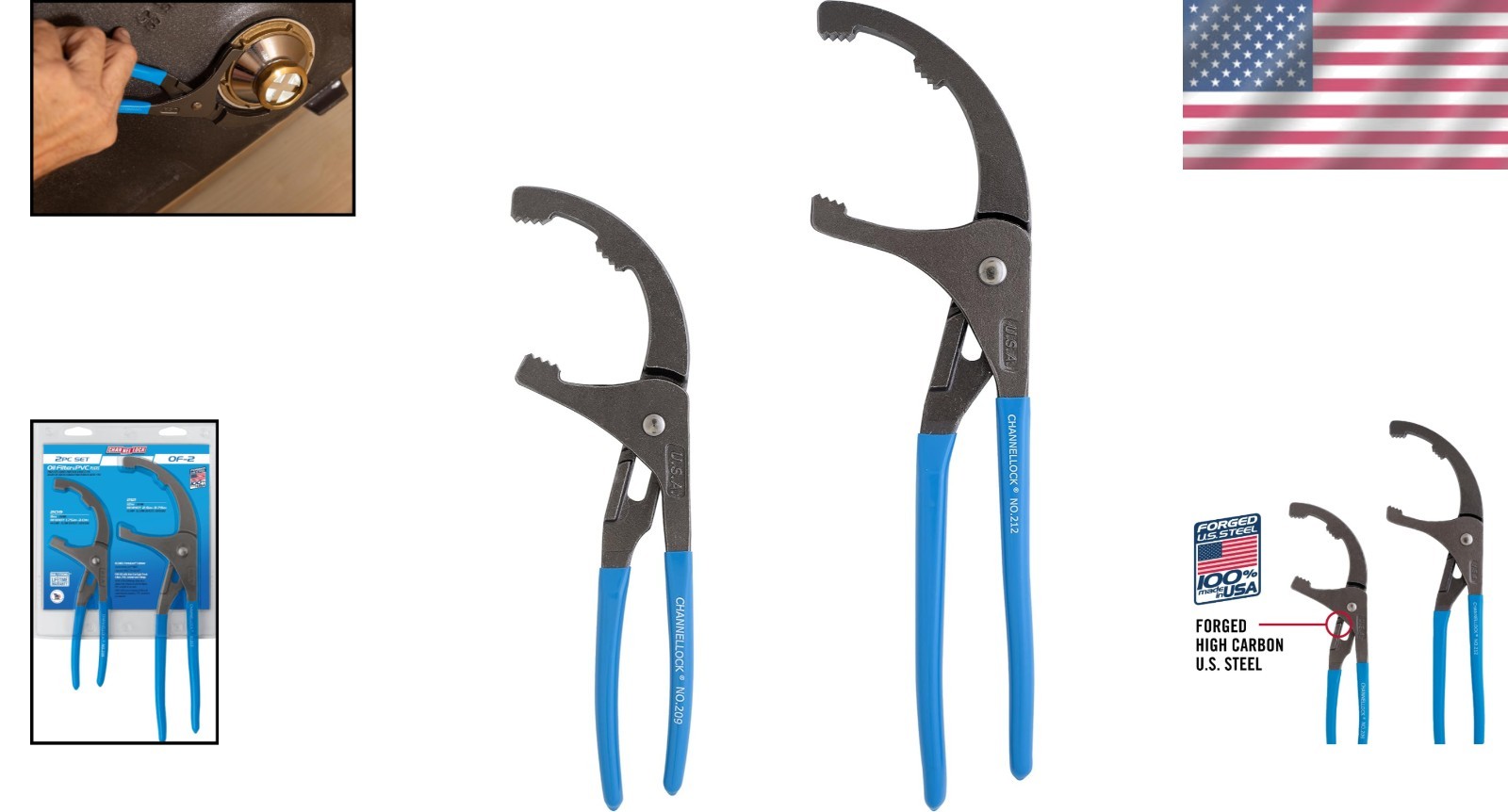 Professional Grade Oil Filter/PVC Pliers Set – 9 & 12inch High Carbon Steel