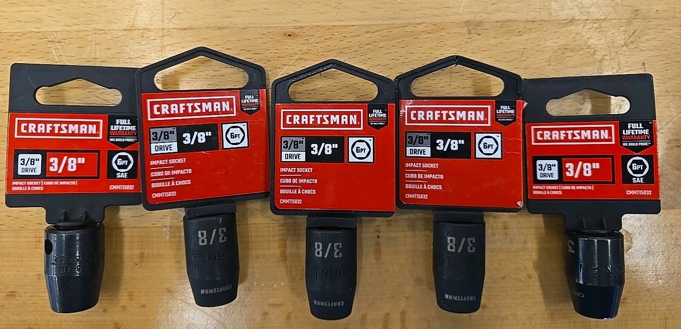 Lot Of 5 Craftsman 3/8 Drive 3/8” 6 Pt Cone Tip Impact Socket Lifetime Warranty