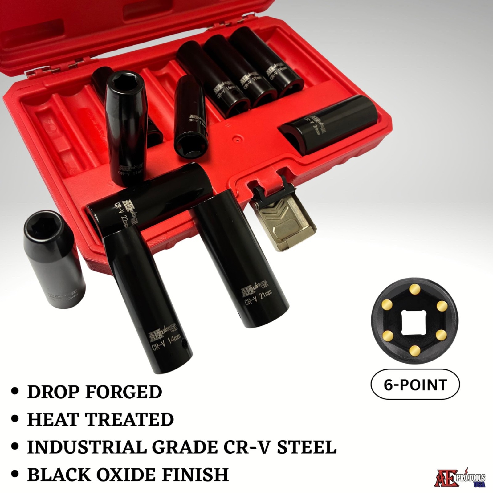 11pc 1/2″ Drive Deep Impact Socket Set, Metric (MM) | CR-V, 6 Point, (10mm-24mm)