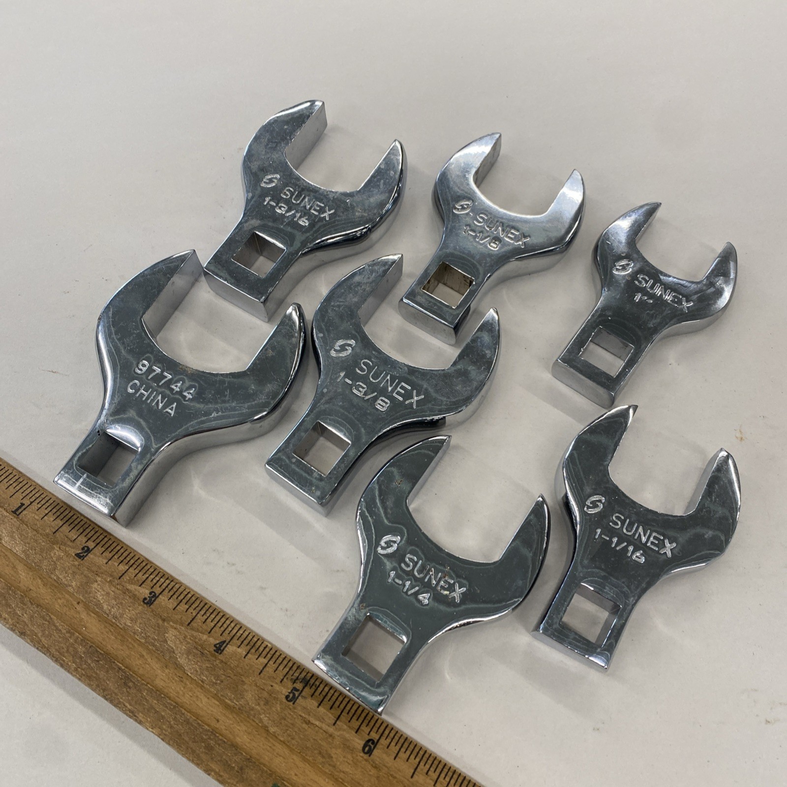 Set Of 7 Sunex 1/2” Drive SAE Straight Jumbo Crowfoot Wrenches 1” – 1 1/2” M0874