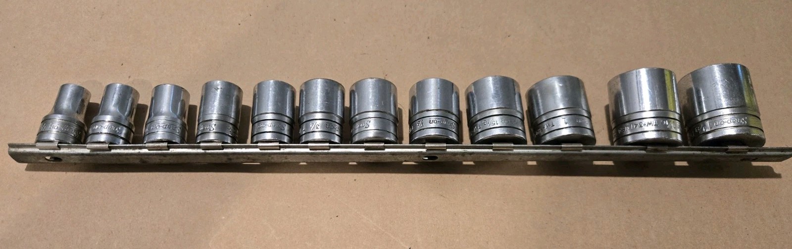Snap On 1/2″ Drive 7/16″-1-1/8″ 6PT SAE Shallow Chrome Sockets USA Lot Of 12