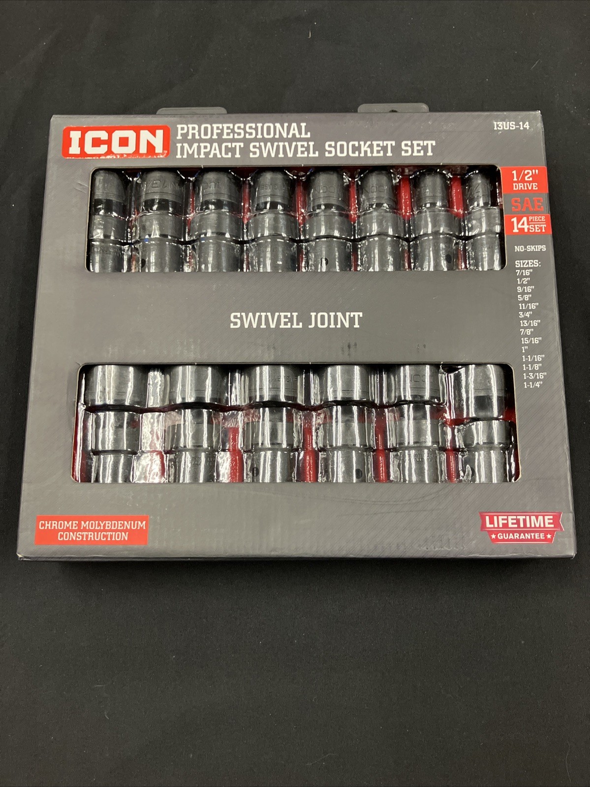 ICON Professional Impact Swivel Socket Set 14pc 1/2″ Drive SAE 13US-14 59741