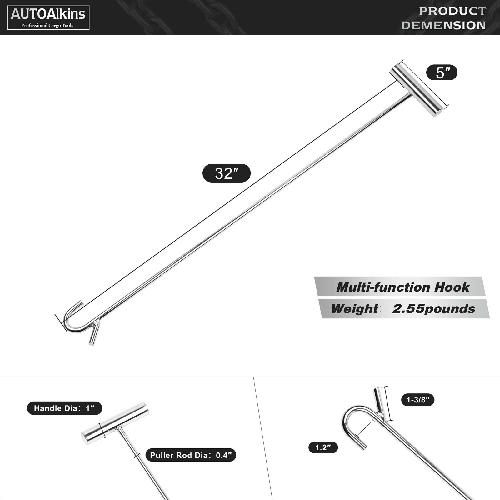 Heavy Duty 5th Wheel Pin Puller 32″ Solid Steel Chrome Plated Fifth Wheel Puller