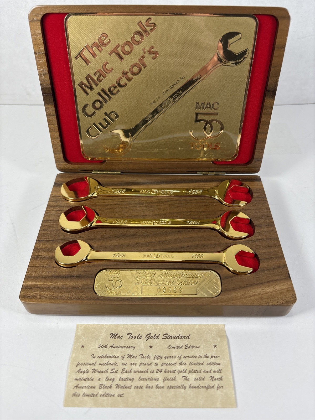 24kt Gold 1988 50 year Anniversary Mac Tools Collector’s Club 3 Piece Wrench Set