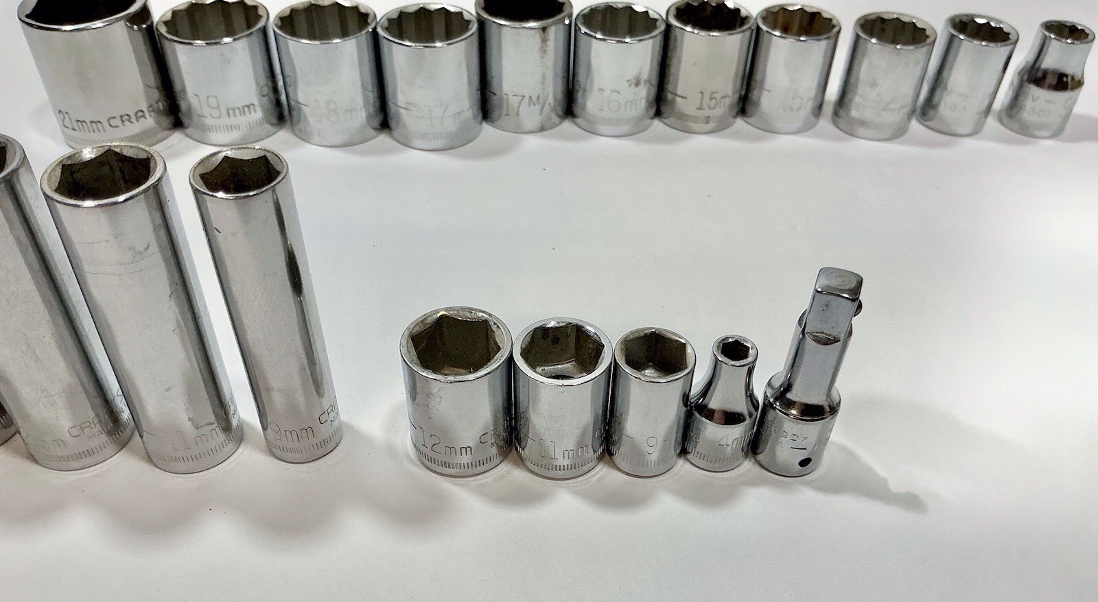 Lot 38 Asst. Craftsman Metric Sockets 1/2″ 3/8″ 1/4″ Drives & 2 Extensions -READ